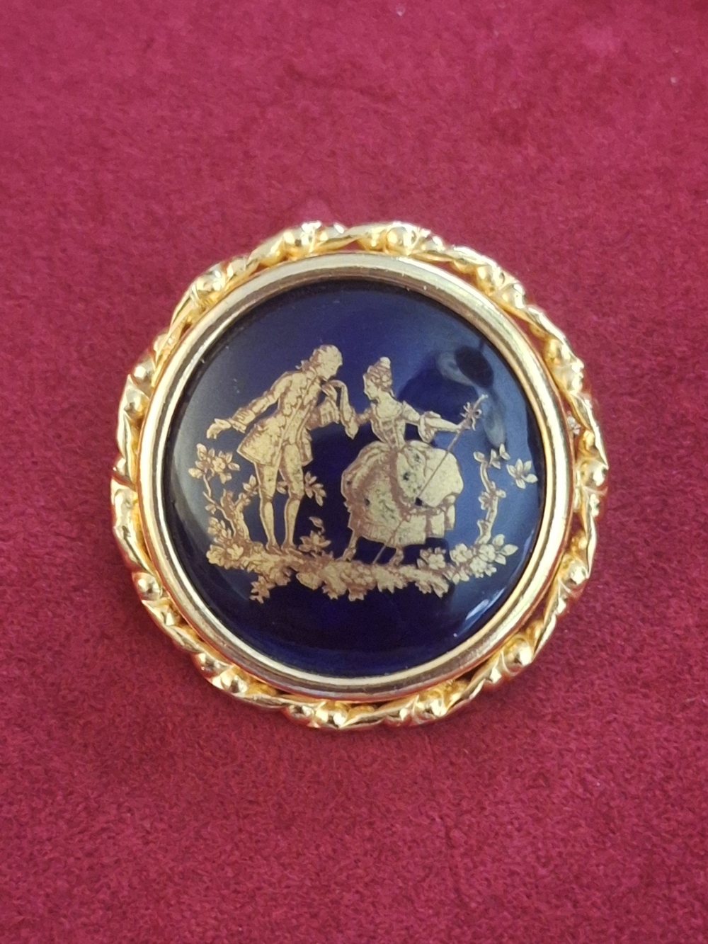Vintage Courting Couple Brooch. Signed Limoges France